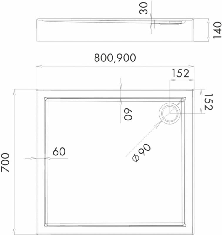 Schedpol Lena akrylbrusekar rektangulær 70 x 90 x 14 cm hvid