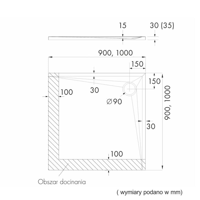 Kvadratisk Kompositbrusebakke 100x100x3,5 cm Hvid Strukturel