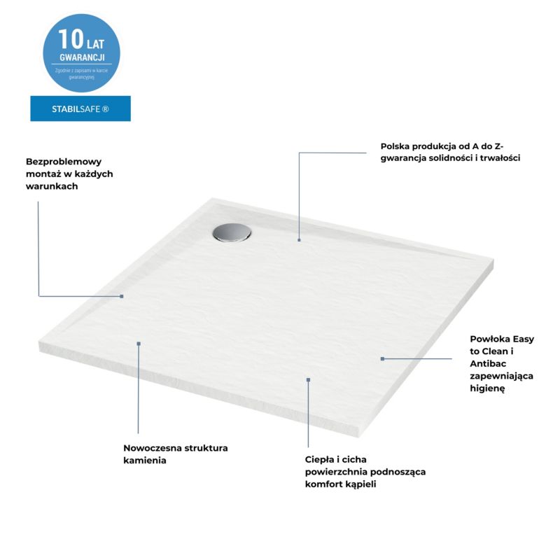 Kvadratisk Kompositbrusebakke 100x100x3,5 cm Hvid Strukturel
