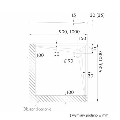 Kompositbrusebund Minera 90x90x3 cm Hvid Struktureret | MA461/B/ST