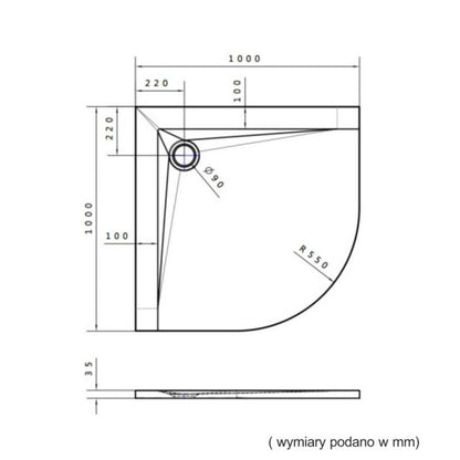 Komposit Brusebund Minera Halvcirkelformet 100x100x3,5 cm Hvid Struktureret | MA485/B/ST