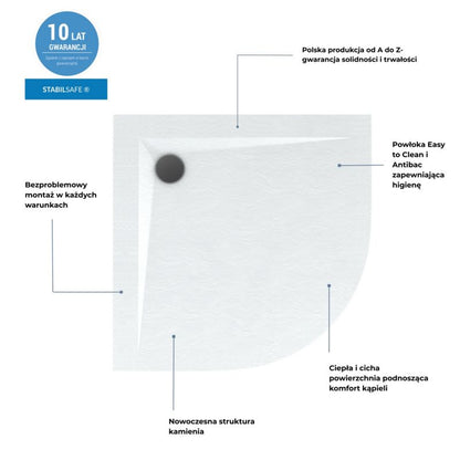 Komposit Brusebund Minera Halvcirkelformet 100x100x3,5 cm Hvid Struktureret | MA485/B/ST