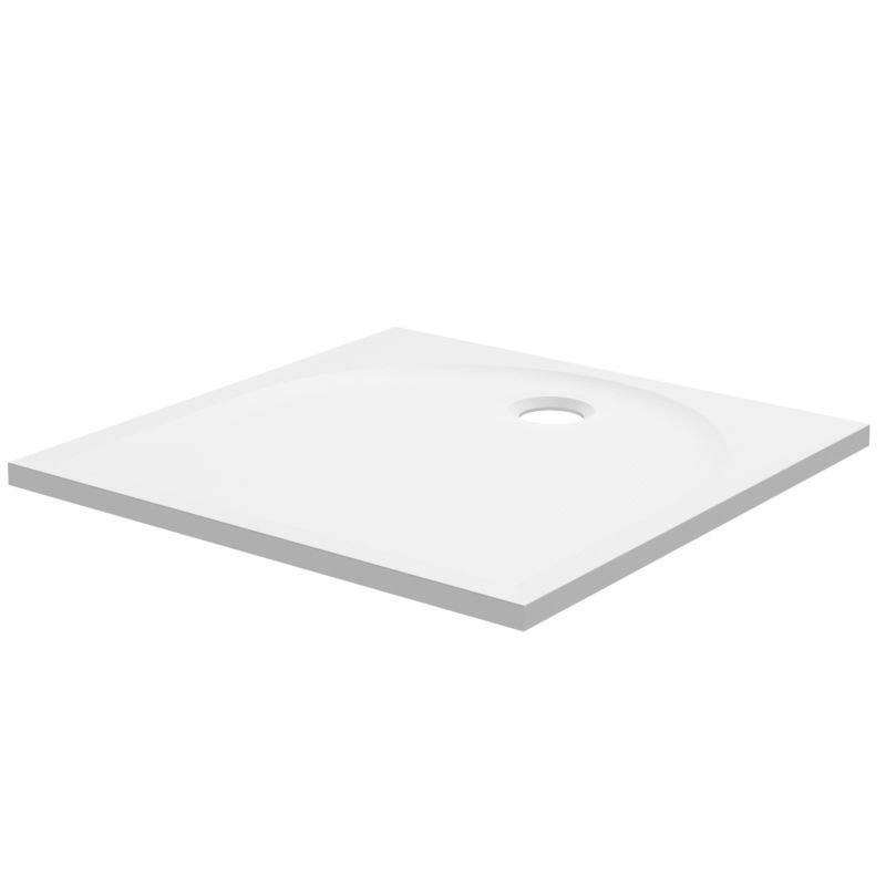 GoodHome Cavally kvadratisk konglomeratbrusebund 70 x 70 x 3 cm hvid