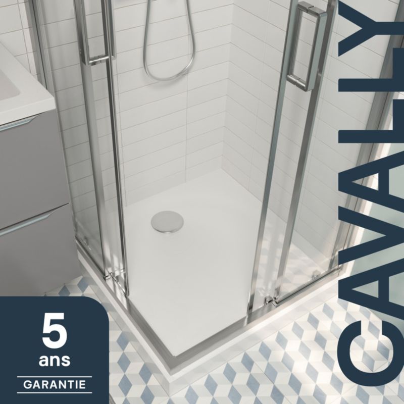 GoodHome Cavally kvadratisk konglomeratbrusebund 70 x 70 x 3 cm hvid
