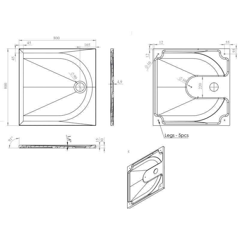 Konglomeratbruserbakke Cavally 80x80x3 cm Hvid