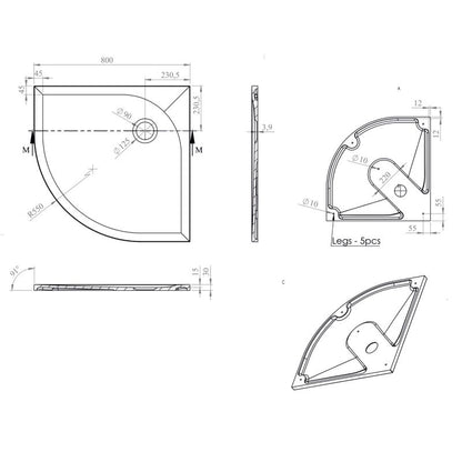 Konglomeratbrusebakke Cavally Halvrund 80 x 80 cm Hvid