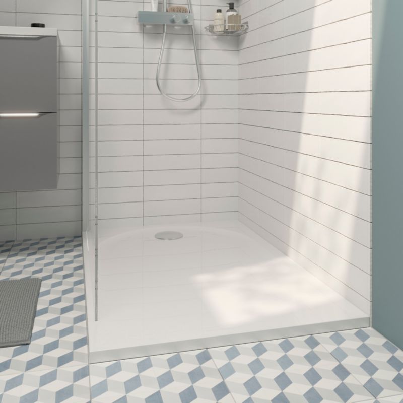 GoodHome Cavally rektangulært konglomeratbrusekar 80 x 100 x 3 cm hvid