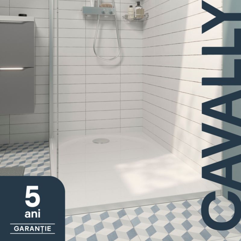 GoodHome Cavally rektangulært konglomeratbrusekar 80 x 100 x 3 cm hvid