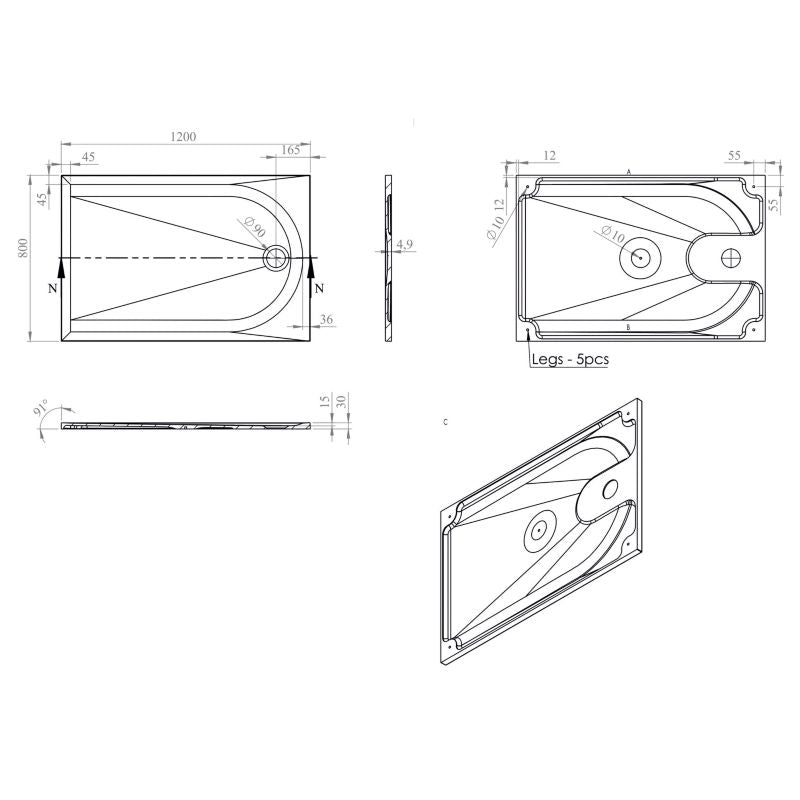 Brodzik konglomeratowy Cavally 80 x 120 cm Hvid