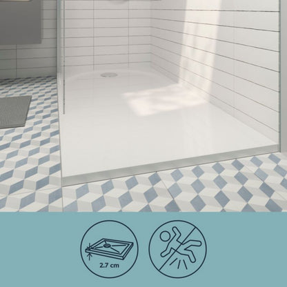 Konglomeratbrusebakke Cavally Rektangulær 80 x 140 x 3 cm Hvid