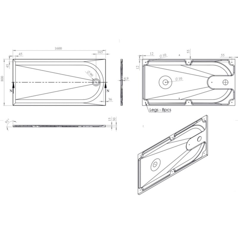 Konglomeratbruserbakke Cavally Rektangulær 80 x 160 x 3 cm Hvid Skifereffekt