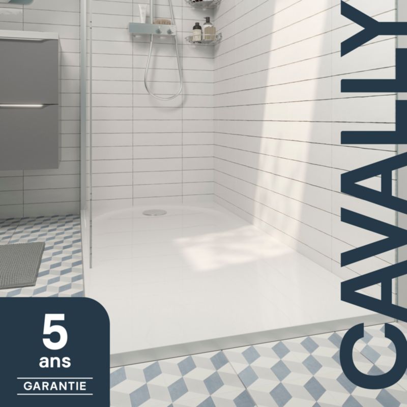 GoodHome Cavally rektangulært konglomeratbrusekar 80 x 160 x 3 cm hvid