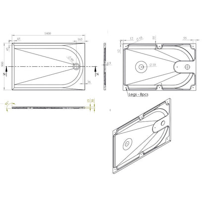 Konglomeratbrusebakke Cavally Rektangulær 90 x 140 x 3 cm Hvid