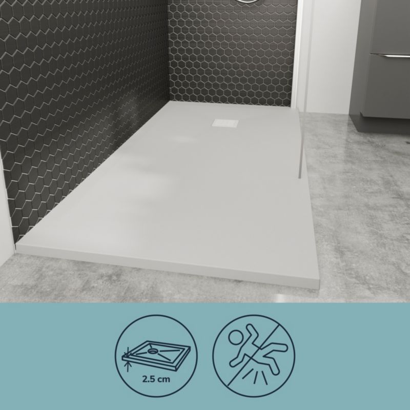 Konglomerat brusebund GoodHome Douro 120 x 90 x 2,8 cm hvid