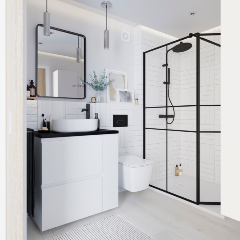 Konglomerat brusebund GoodHome Douro 120 x 90 x 2,8 cm hvid