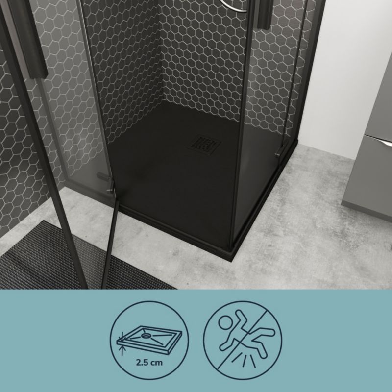 Brodzik konglomeratowy Douro 90x90 cm Sort Mat