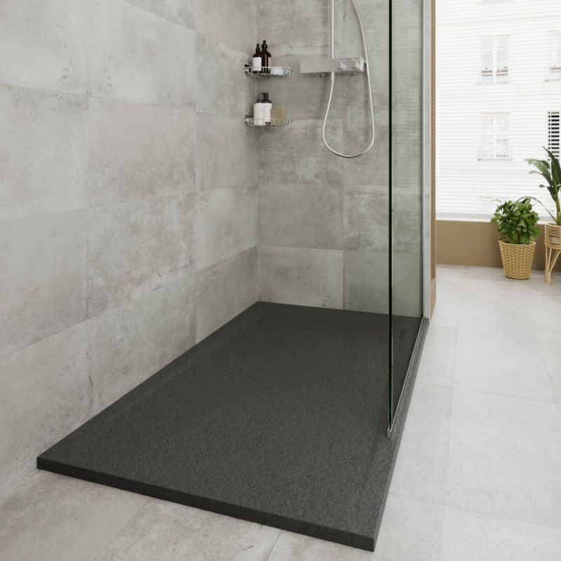 GoodHome Luiro rektangulær konglomeratbrusebund 90 x 120 x 3,2 cm mat-sort