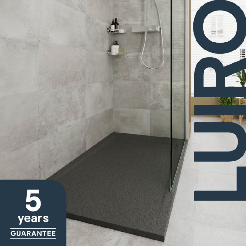 GoodHome Luiro rektangulær konglomeratbrusebund 90 x 120 x 3,2 cm mat-sort