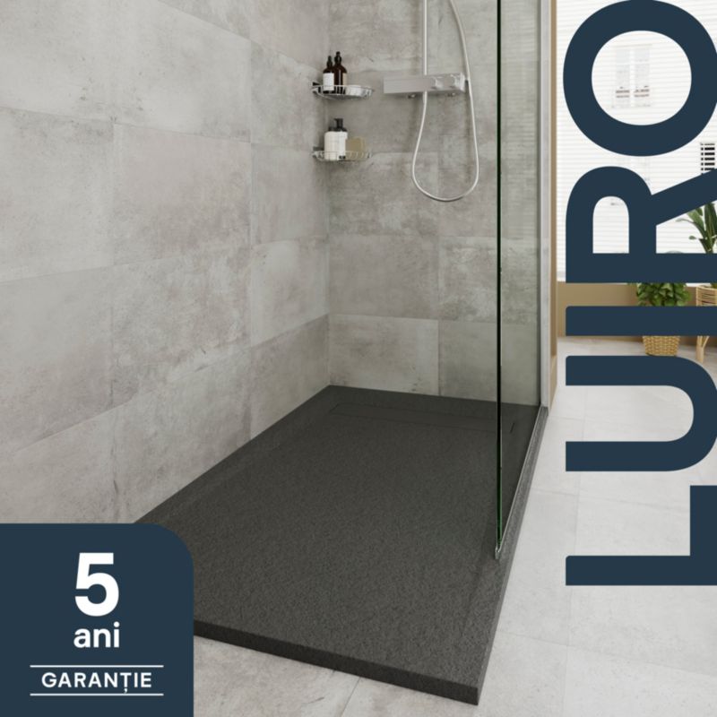 GoodHome Luiro rektangulær konglomeratbrusebund 90 x 120 x 3,2 cm mat-sort