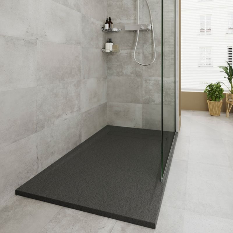 Brodziki konglomeratowy prostokątny z odpływem 80 x 120 cm czarny