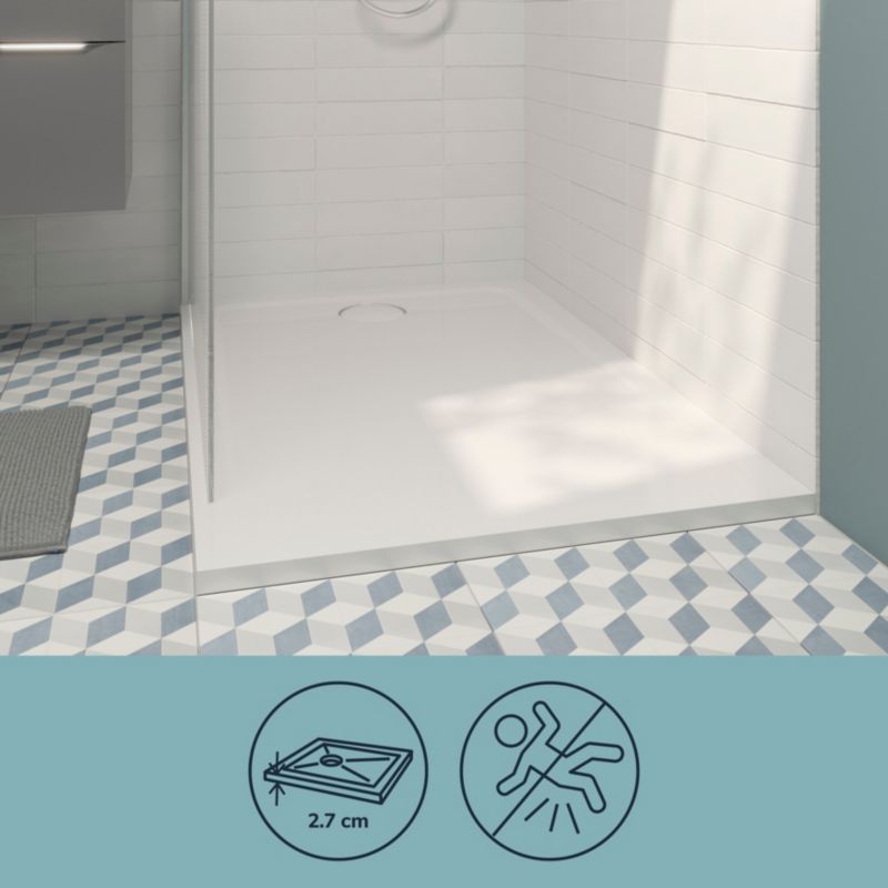 GoodHome Teesta rektangulært konglomeratbrusekar 90 x 120 x 2,7 cm hvid