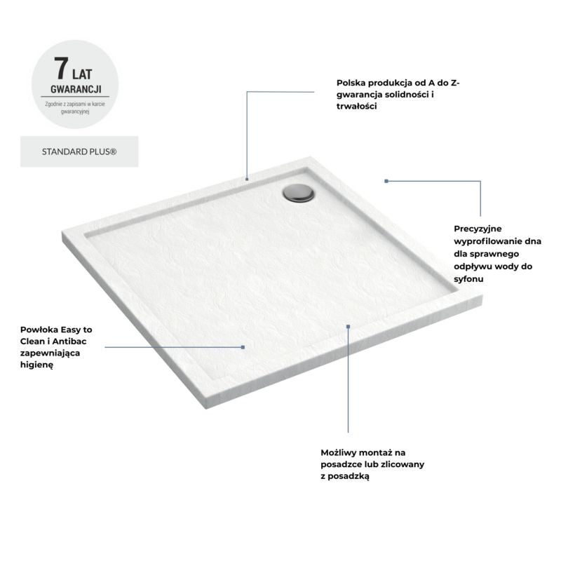 Akrylbrusebund Atla 90x90 cm Hvid Strukturel