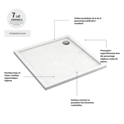 Akrylbrusebund Atla 90x90 cm Hvid Strukturel