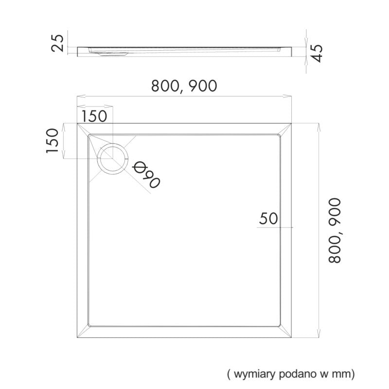 Akrylbrusebund Atla 90x90 cm Hvid Strukturel