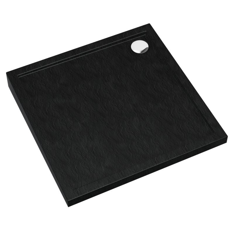 Akrylbrusebad Atla 90x90 cm Sort Struktursten