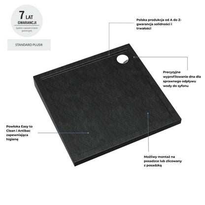 Akrylbrusebad Atla 90x90 cm Sort Struktursten