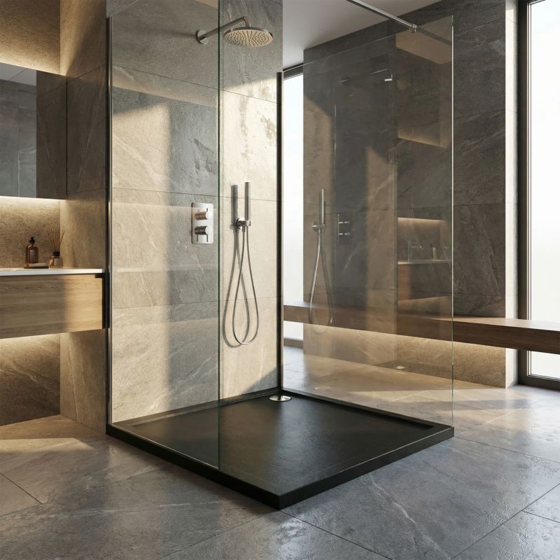 Akrylbrusebad Atla 90x90 cm Sort Struktursten