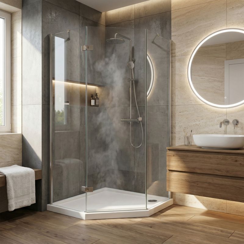 Akrylbrusebad Pentagon 80x80x4,5 cm Hvid Glat