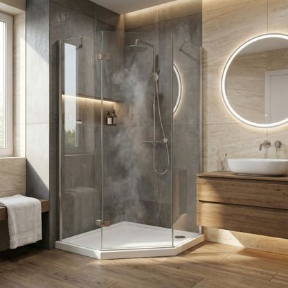 Akrylbrusebad Pentagon 80x80x4,5 cm Hvid Glat