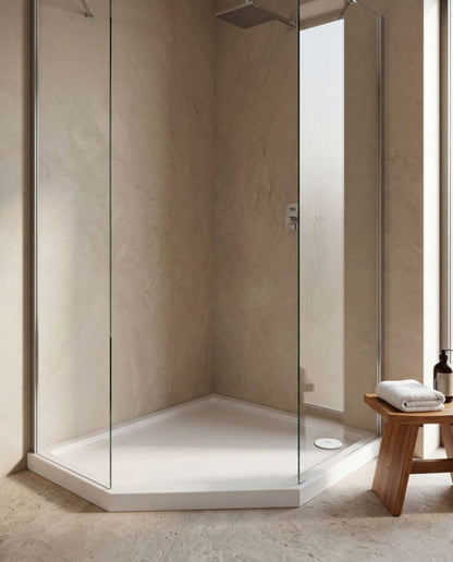 Akrylbrusebad Pentagon 90x90x4,5 cm Hvid Glat
