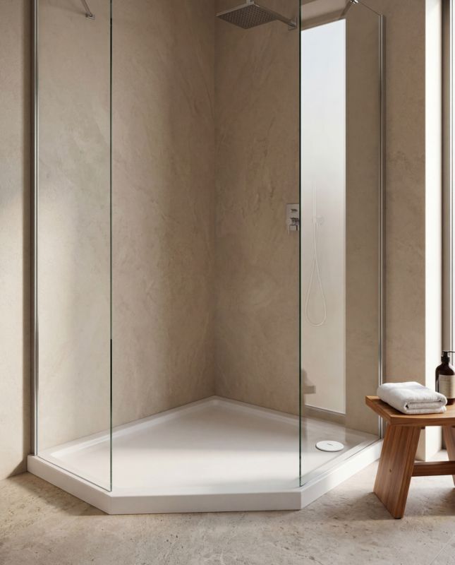 Akrylbrusebad Pentagon 90x90x4,5 cm Hvid Glat