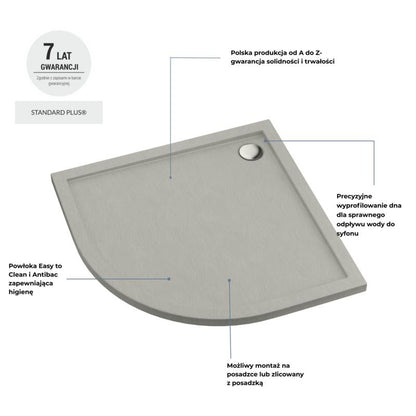 Akrylbrusebund Halvrund 80x80 cm Beton Antiskrid