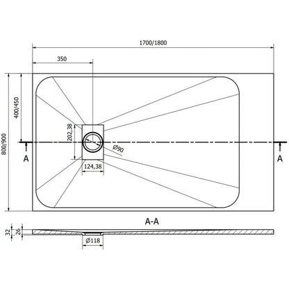 Rektangulært SMC brusekar Mexen Hugo 180 x 90 cm hvid 1 stk.