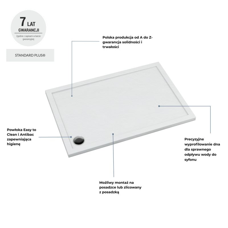 Akrylbrusebakke Atla 80x100 cm Hvid Strukturel