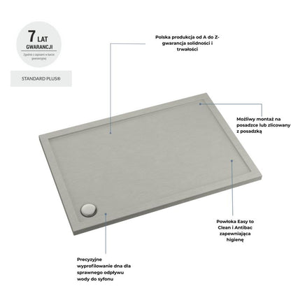 Akrylbrusebad Schedpol Atla 80x120 cm Beton Antiskrid