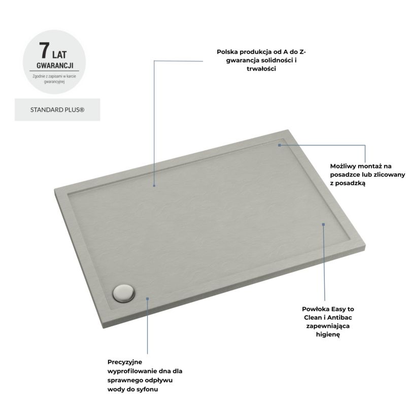 Akrylbrusebad Schedpol Atla 80x120 cm Beton Antiskrid