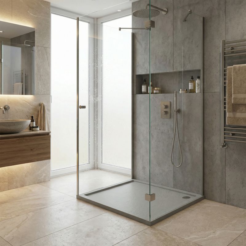 Akrylbrusebad Schedpol Atla 80x120 cm Beton Antiskrid