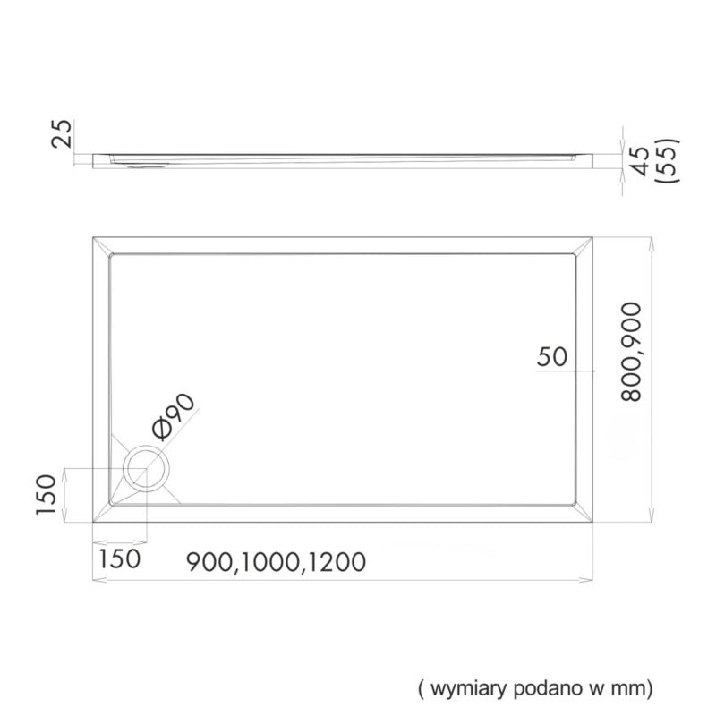 Akrylbrusebad Schedpol Atla 80x120 cm Beton Antiskrid