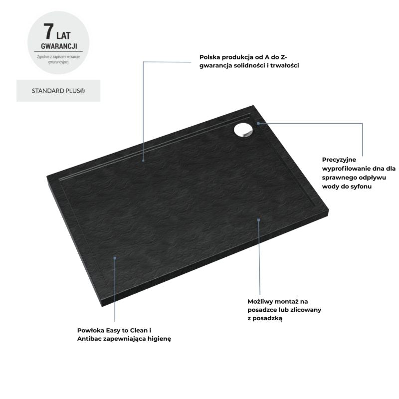 Akrylbrusebad Schedpol Atla 80x120 cm Sort Struktural