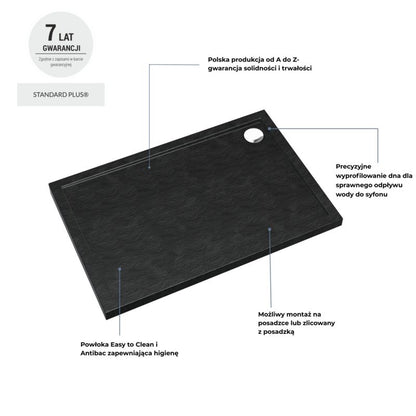 Akrylbrusebad Schedpol Atla 80x120 cm Sort Struktural