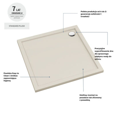 Akrylbrusebad 90x90 cm Firkantet Cashmere Mat Antimikrobiel