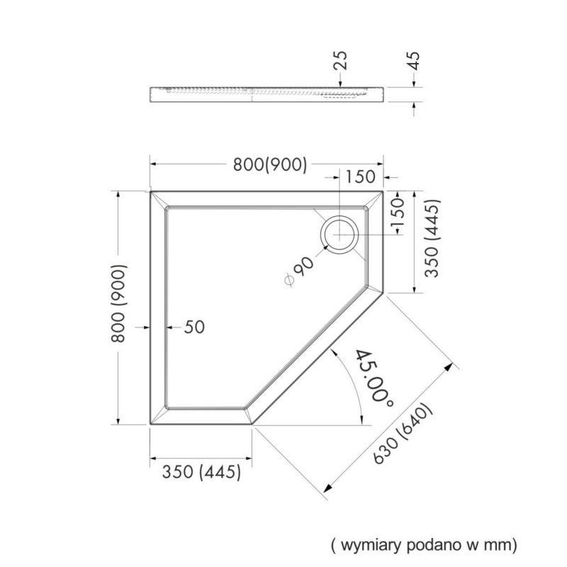 Akrylbrusebad Schedpol Atla 90x90 cm Femkantet Kasmir Mat