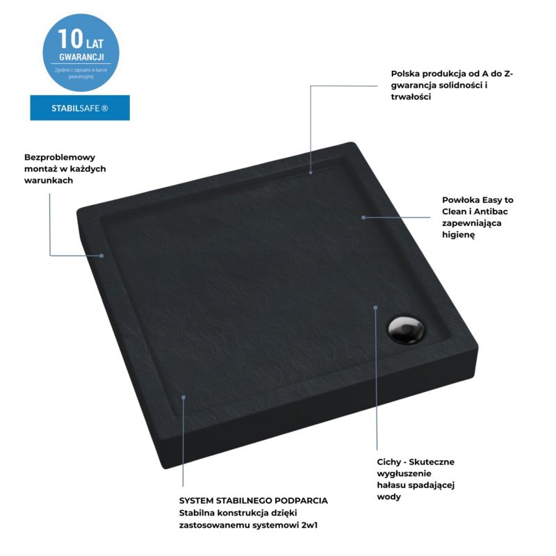 Brusebund Lena New 90x90x12 cm Sort Struktureret | MA0161/C/ST
