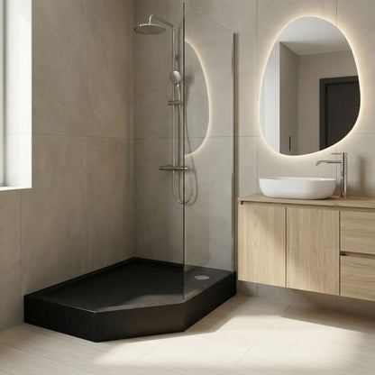 Akrylbrusebund Schedpol Lena New Black Stone 90x90 cm Sort Strukturel