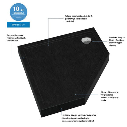 Akrylbrusebund Schedpol Lena New Black Stone 90x90 cm Sort Strukturel