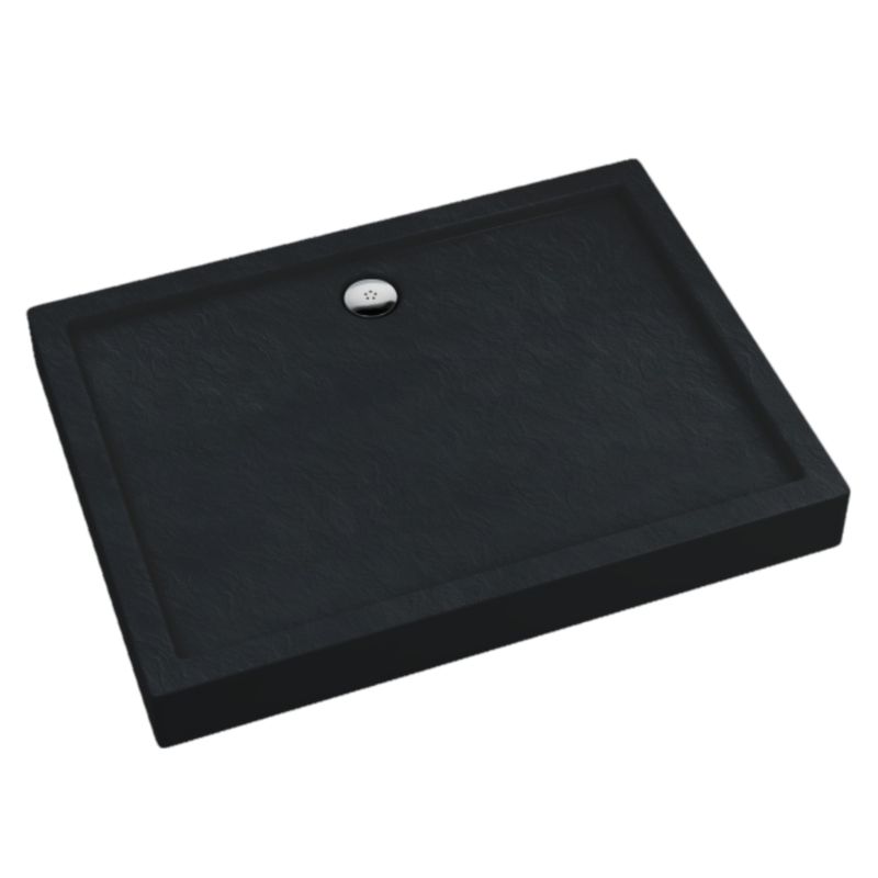 Akrylbrusebakke Lena New Black Stone 80x100x12 cm Sort Strukturel